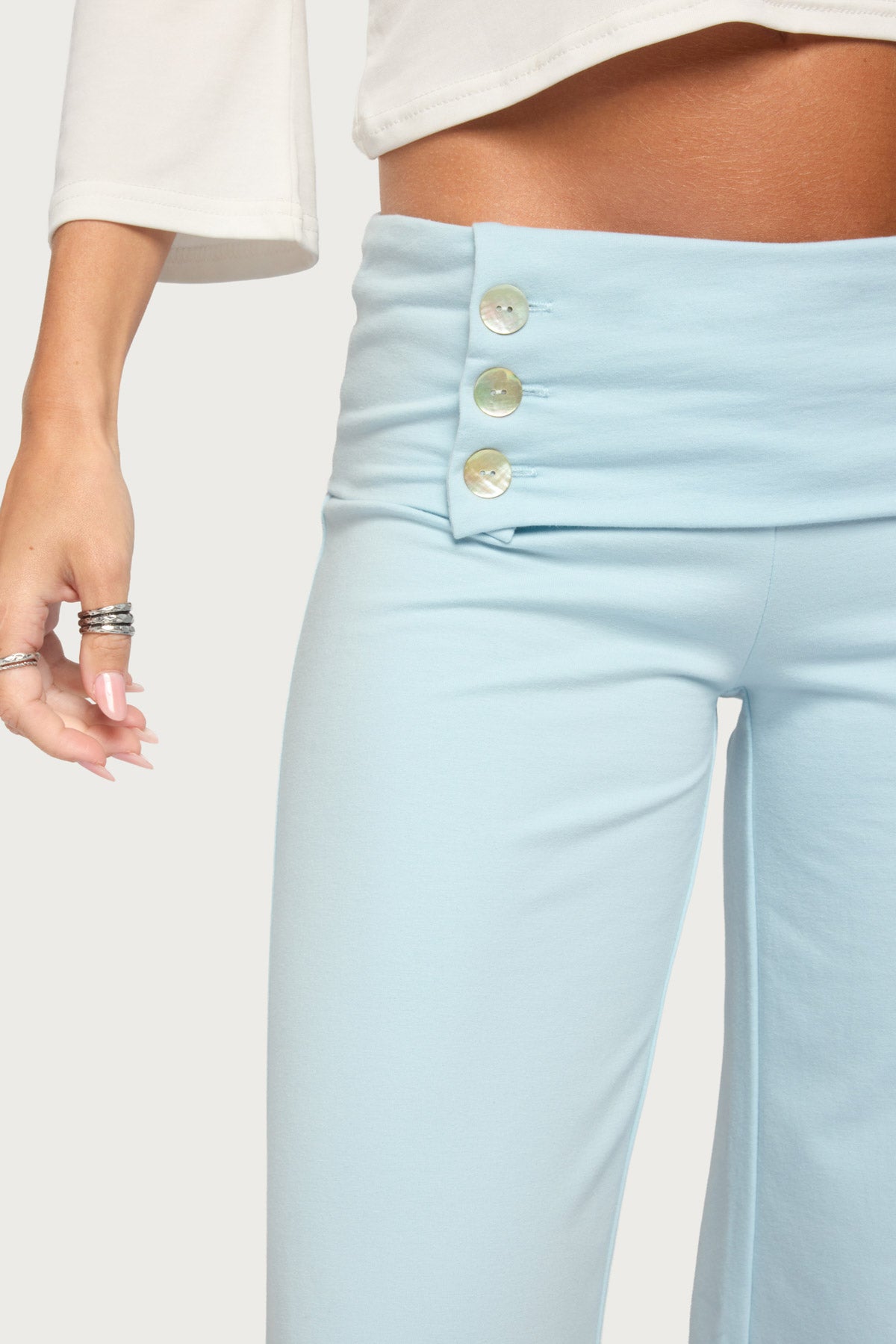 Poppy Foldover Wide Leg Pants - LIGHT-BLUE