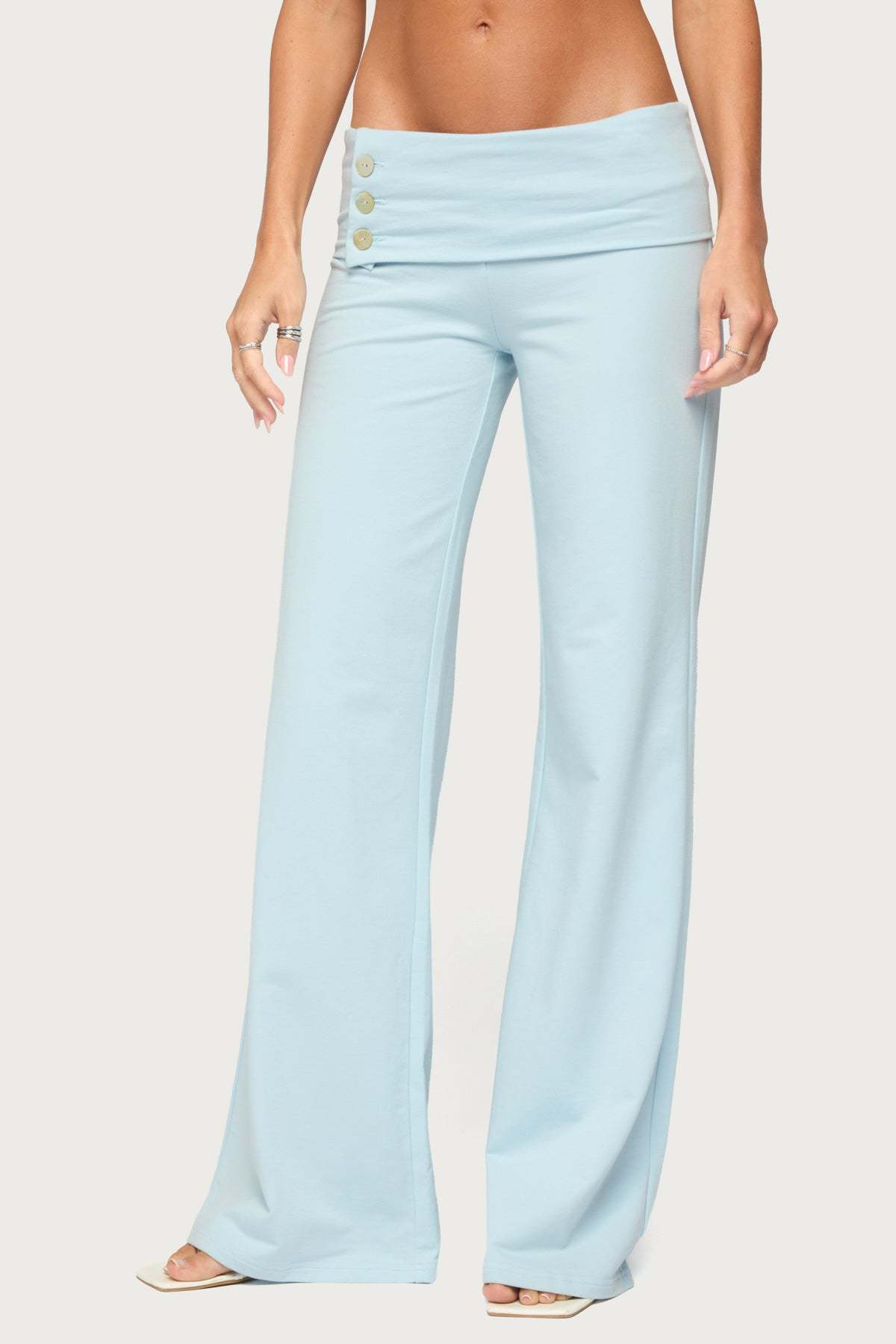 Poppy Foldover Wide Leg Pants - LIGHT-BLUE