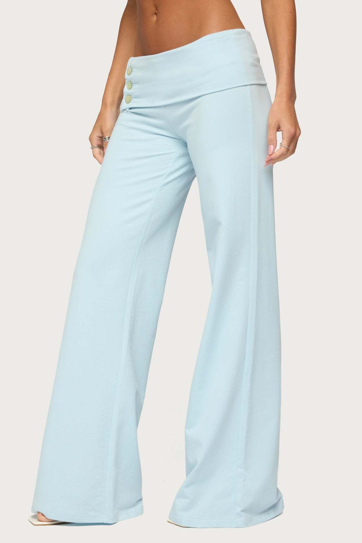 Poppy Foldover Wide Leg Pants - LIGHT-BLUE