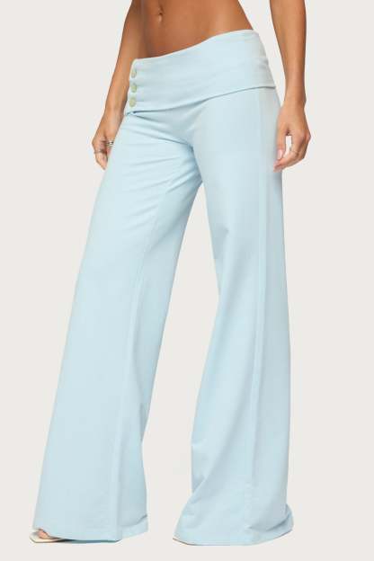 Poppy Foldover Wide Leg Pants - LIGHT-BLUE
