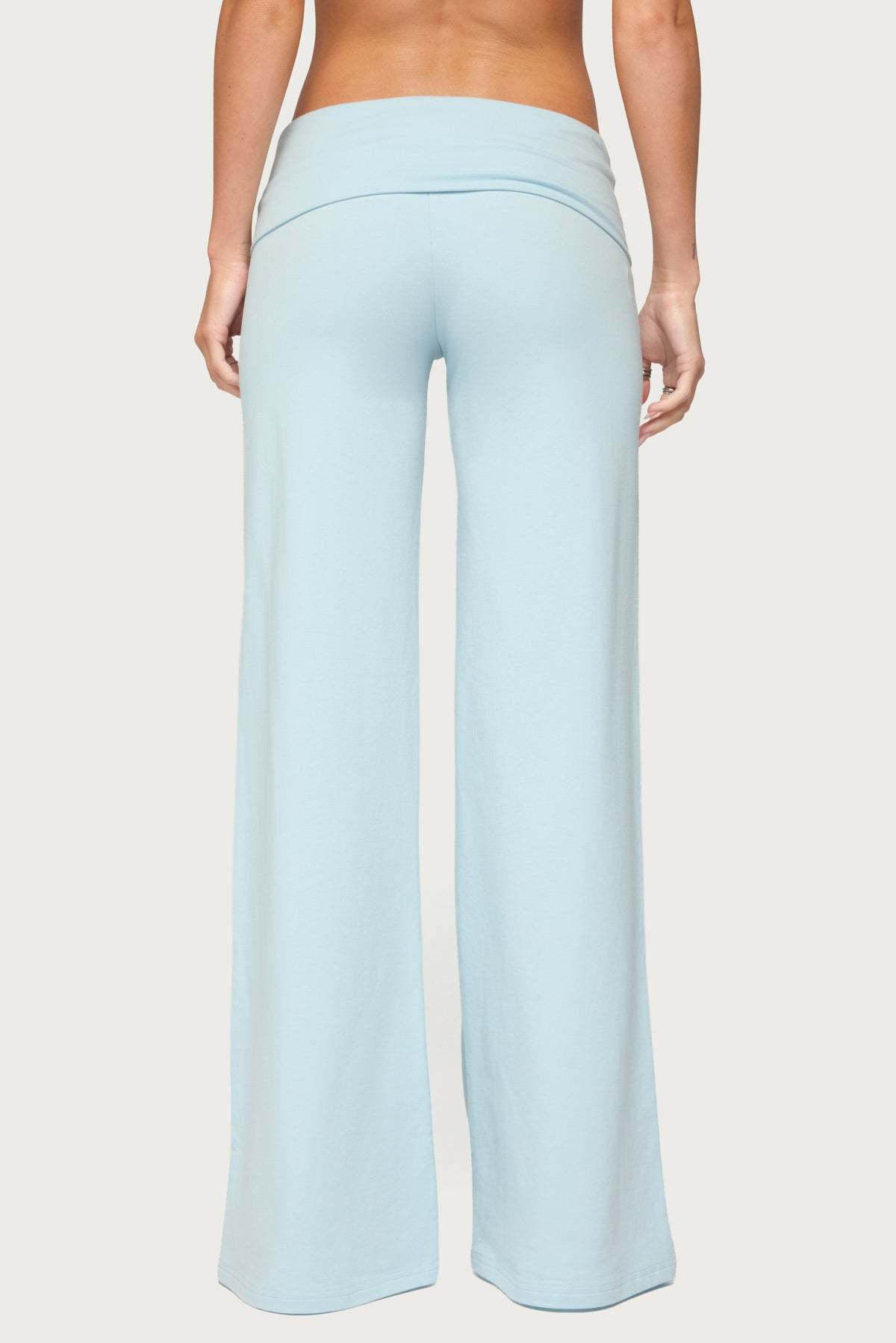 Poppy Foldover Wide Leg Pants - LIGHT-BLUE