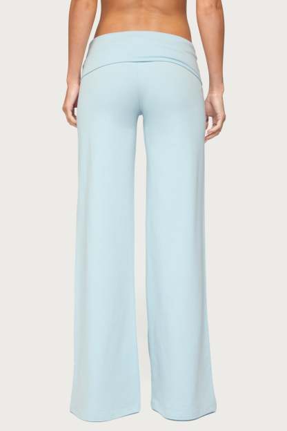 Poppy Foldover Wide Leg Pants - LIGHT-BLUE