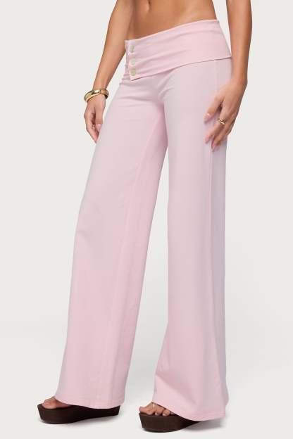 Poppy Foldover Wide Leg Pants - PINK