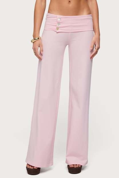 Poppy Foldover Wide Leg Pants - PINK