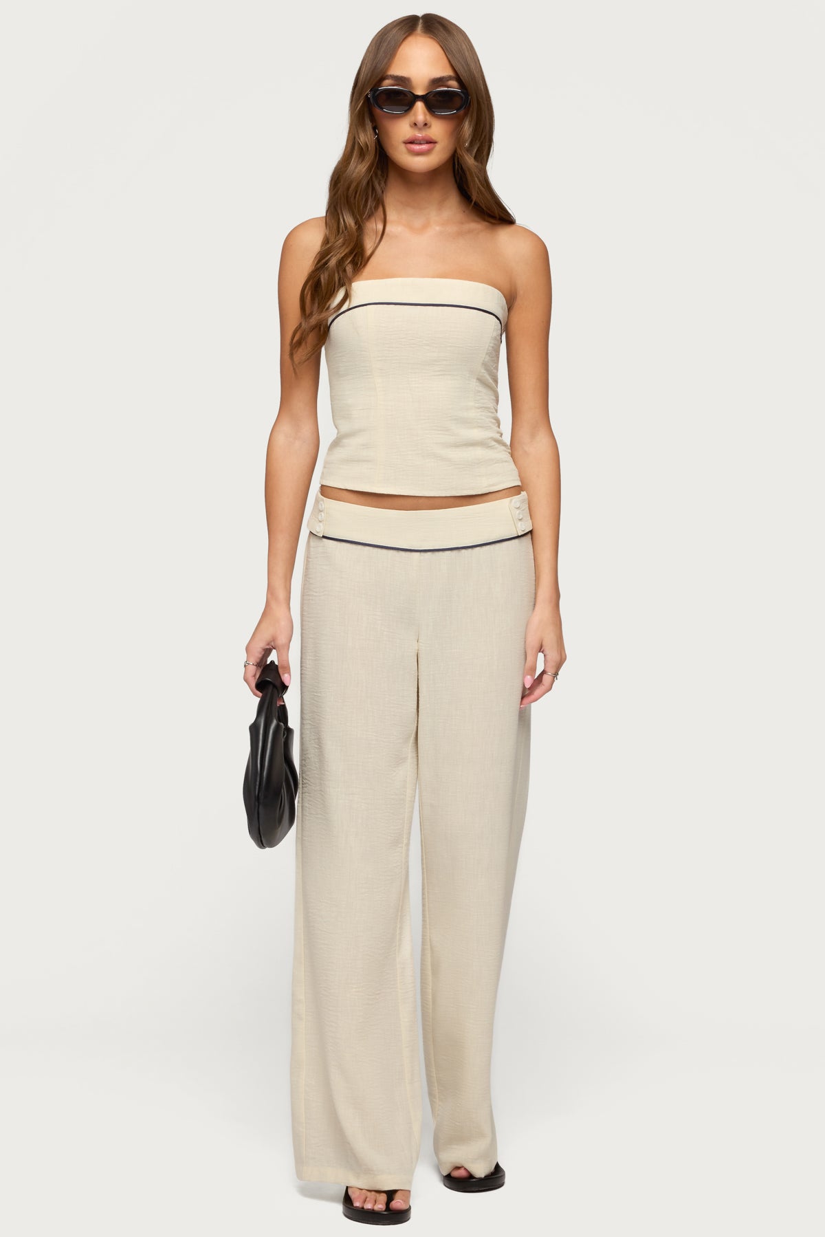 Dorine Contrast Woven Pants - CREAM