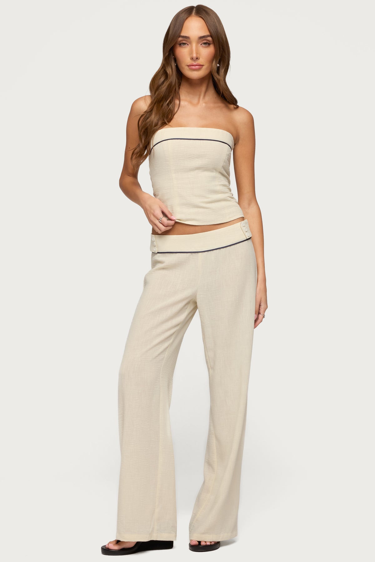 Dorine Contrast Woven Pants - CREAM