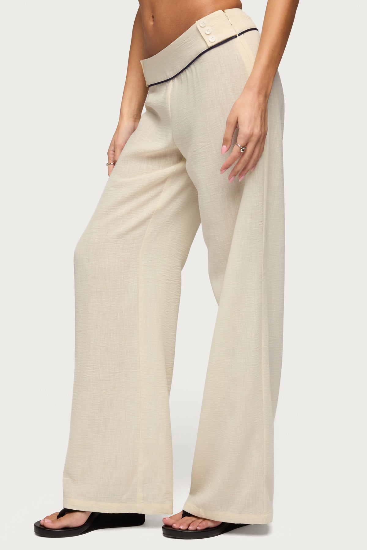 Dorine Contrast Woven Pants - CREAM