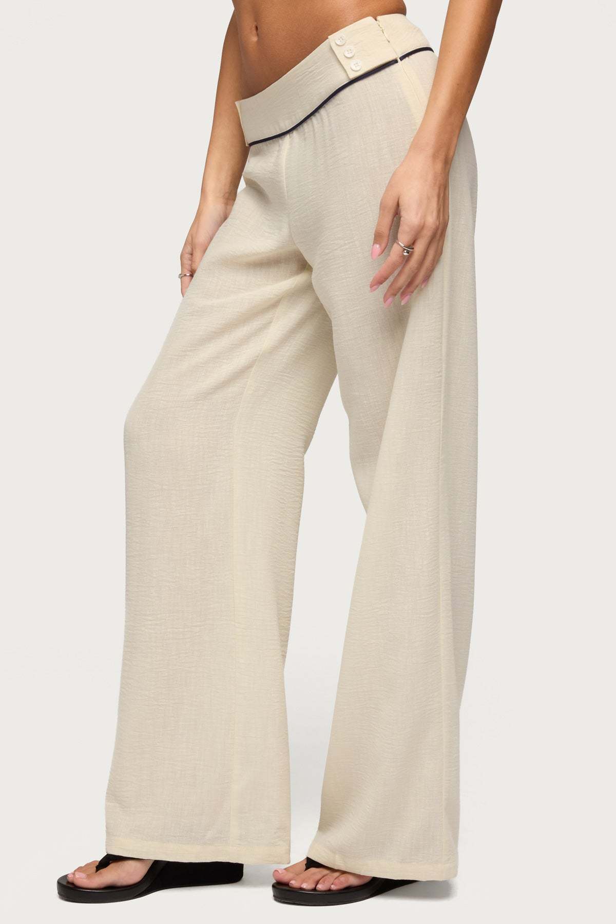Dorine Contrast Woven Pants - CREAM