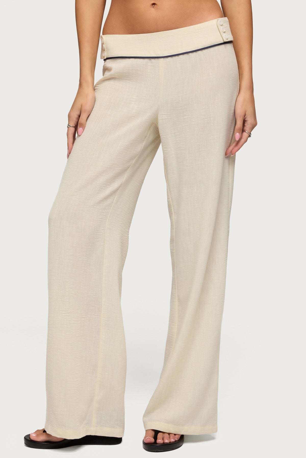 Dorine Contrast Woven Pants - CREAM