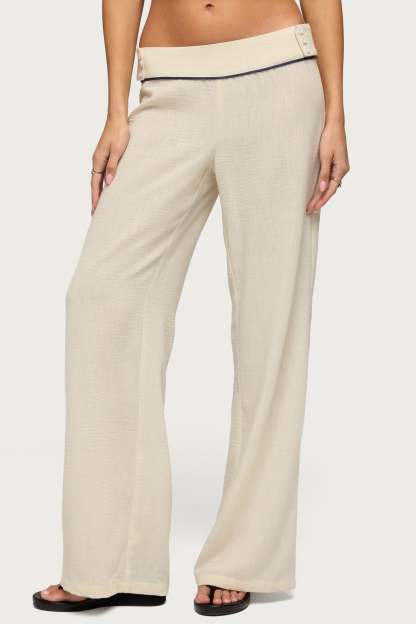 Dorine Contrast Woven Pants - CREAM