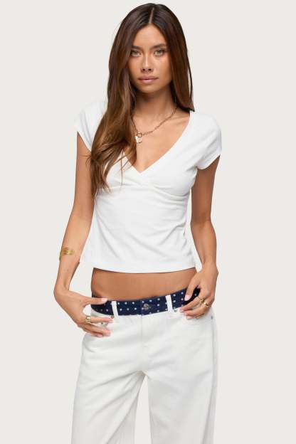 Penelopy Overlap V Neck Top - CREAM