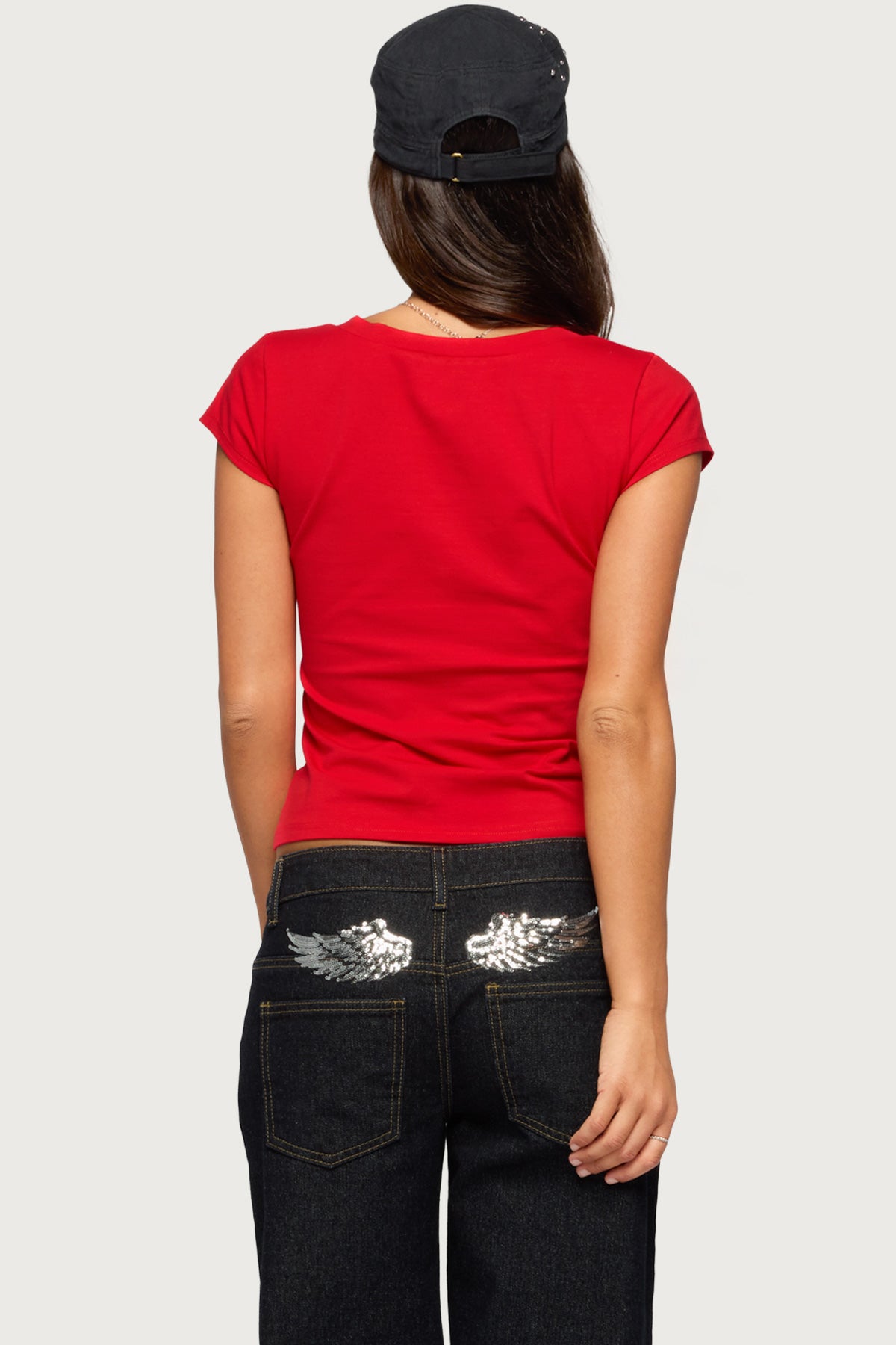 Penelopy Overlap V Neck Top - RED