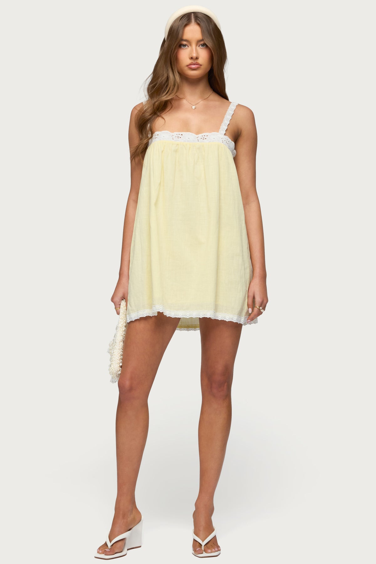 Hipla Contrast Lacey Cotton Dress - YELLOW