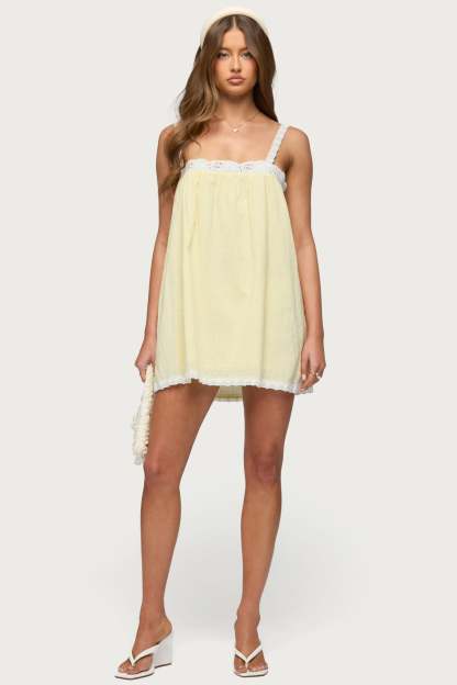 Hipla Contrast Lacey Cotton Dress - YELLOW