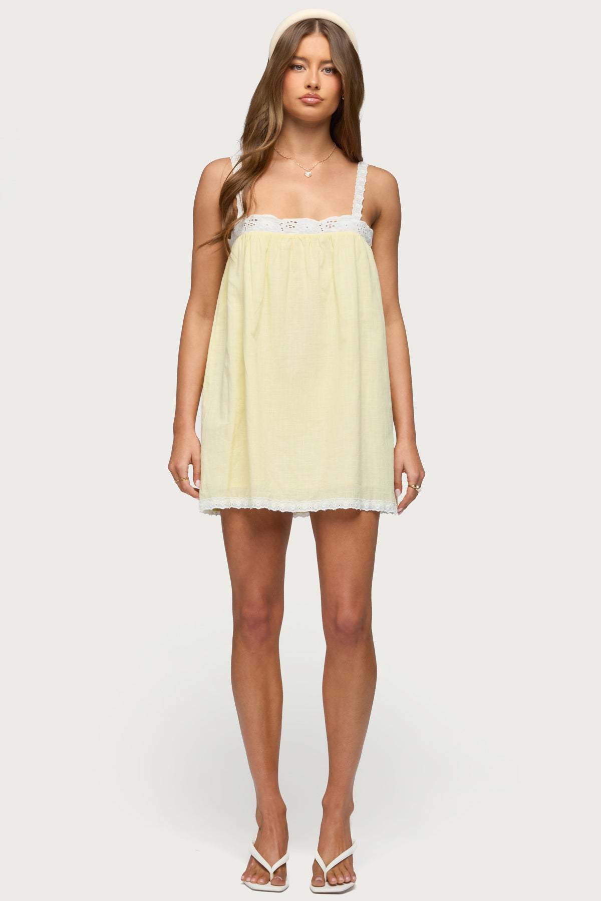 Hipla Contrast Lacey Cotton Dress - YELLOW