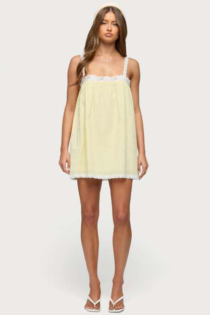 Hipla Contrast Lacey Cotton Dress - YELLOW