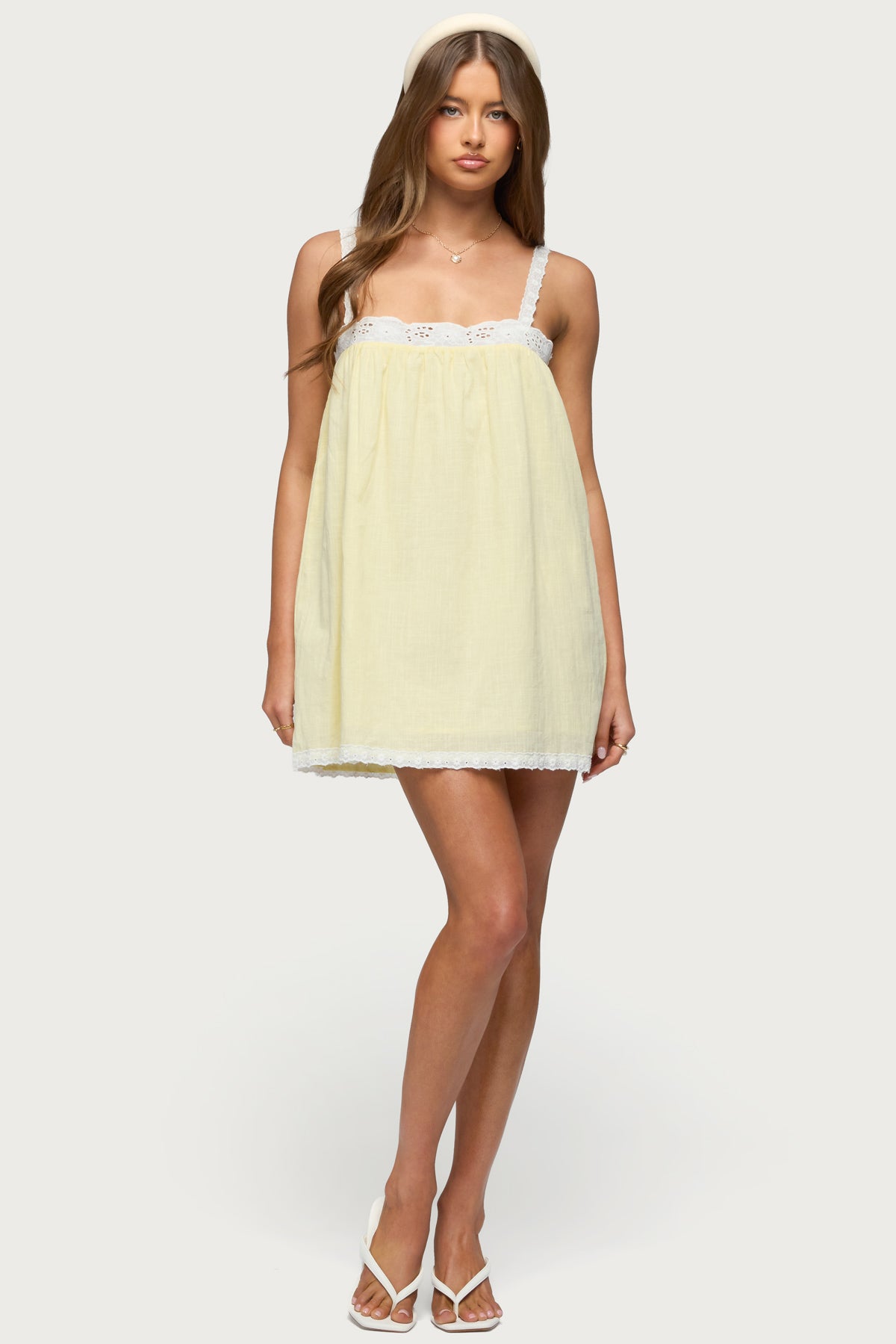 Hipla Contrast Lacey Cotton Dress - YELLOW