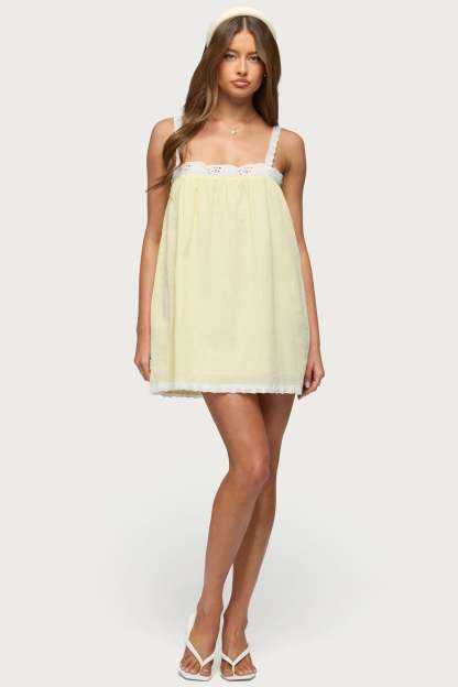 Hipla Contrast Lacey Cotton Dress - YELLOW