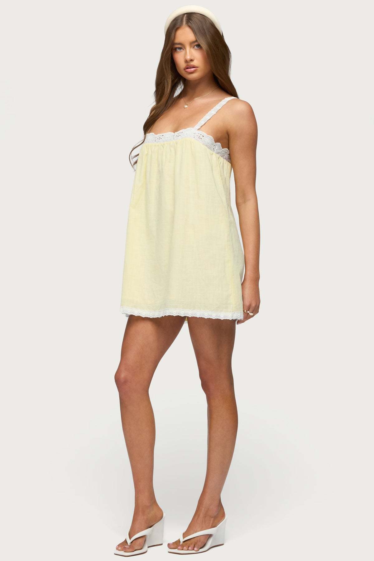 Hipla Contrast Lacey Cotton Dress - YELLOW