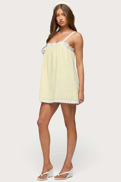 Hipla Contrast Lacey Cotton Dress - YELLOW