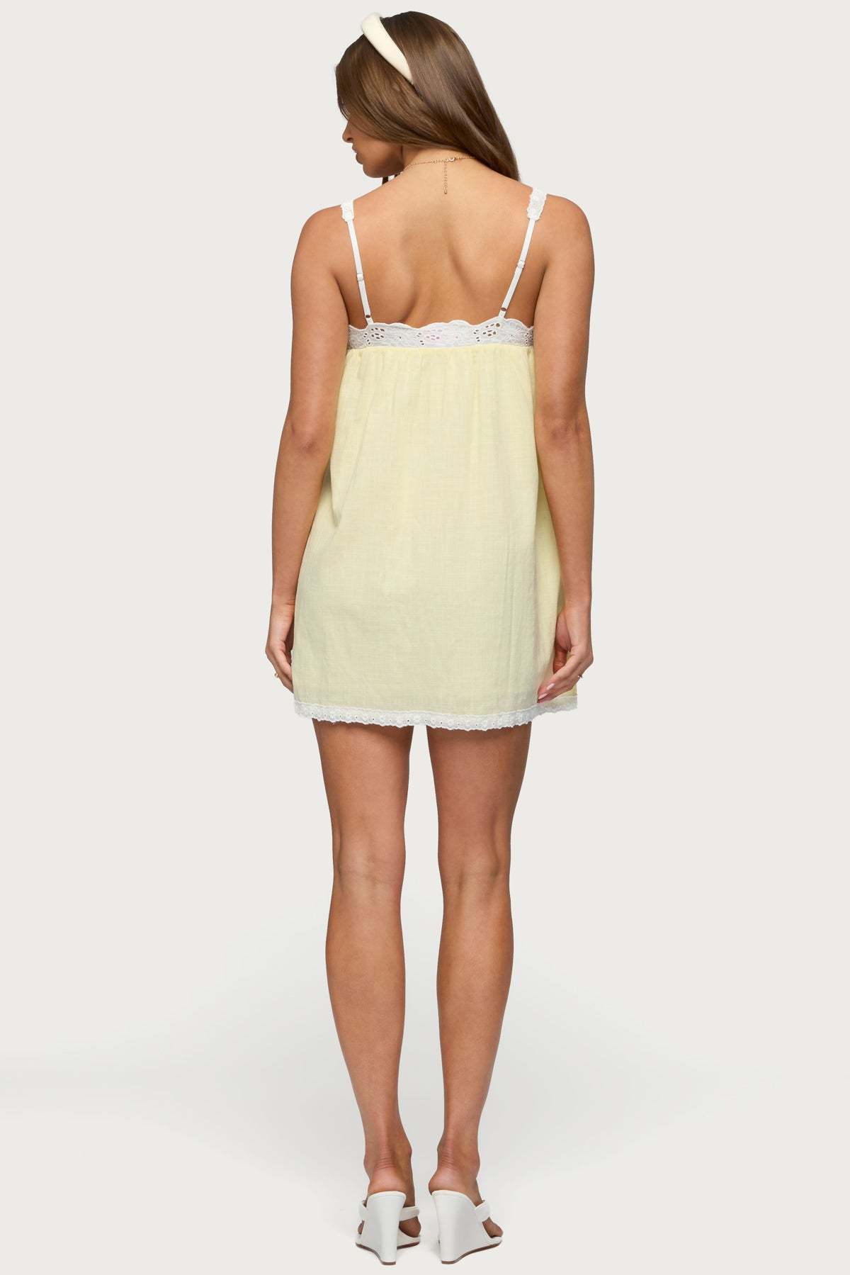 Hipla Contrast Lacey Cotton Dress - YELLOW