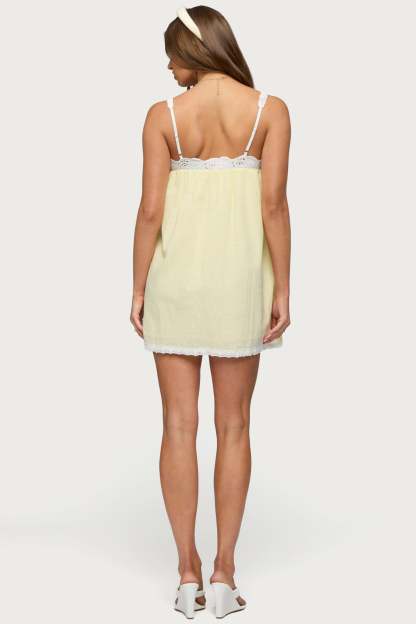 Hipla Contrast Lacey Cotton Dress - YELLOW
