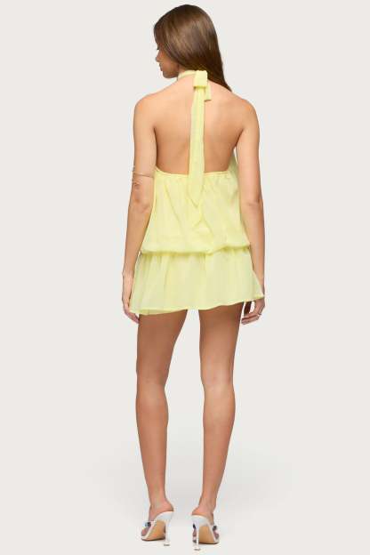 Kortney Chiffon High Neck Mini Dress - YELLOW
