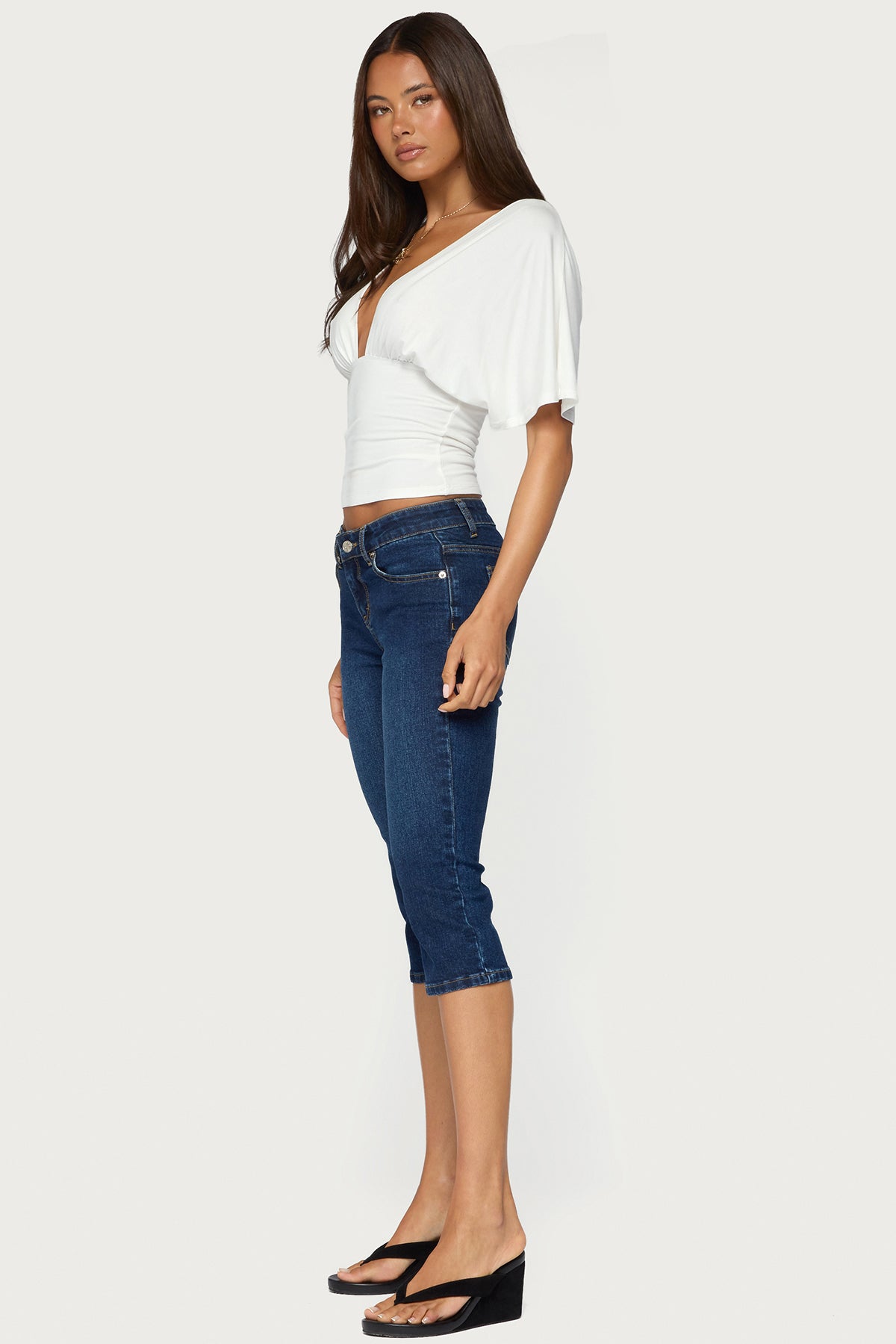 Betee Flutter Plunge Neck Top - CREAM