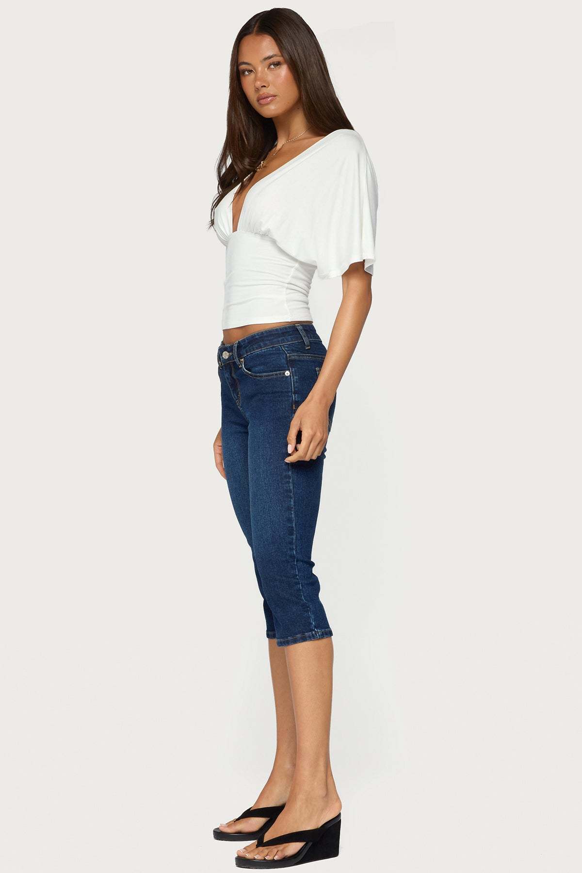 Betee Flutter Plunge Neck Top - CREAM