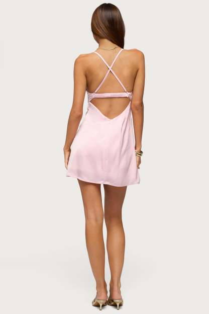 Christina Satin Effect Mini Dress - LIGHT-PINK