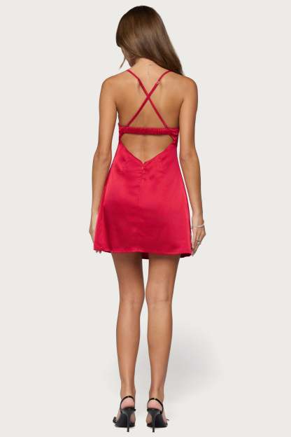 Christina Satin Effect Mini Dress - RED