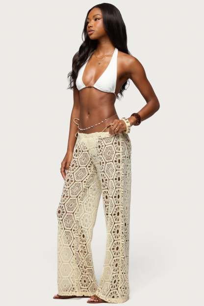 Amrita Baggy Crochet Pants - LIGHT-YELLOW