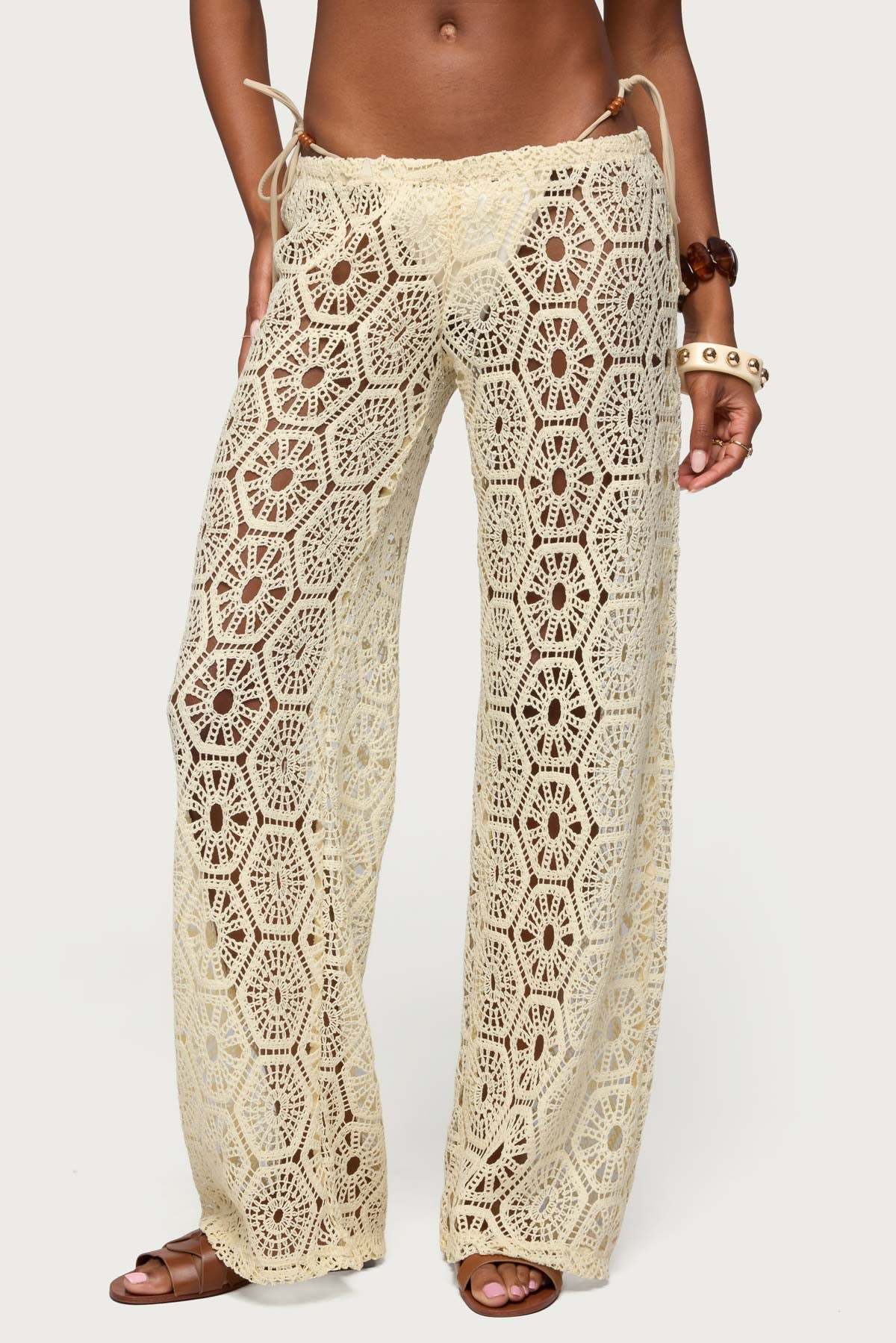 Amrita Baggy Crochet Pants - LIGHT-YELLOW