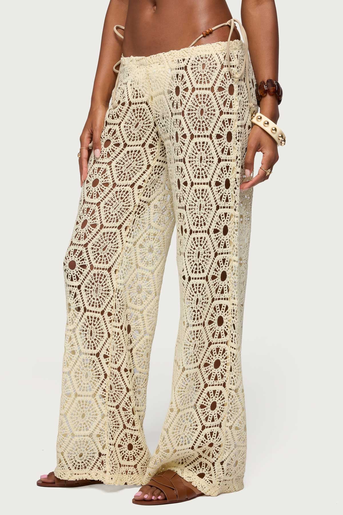 Amrita Baggy Crochet Pants - LIGHT-YELLOW