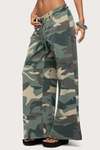 Allen Camo Wide Leg Sweatpants - OLIVE