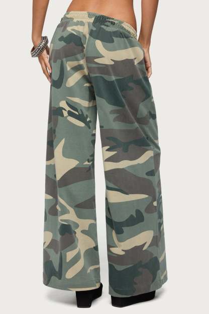 Allen Camo Wide Leg Sweatpants - OLIVE