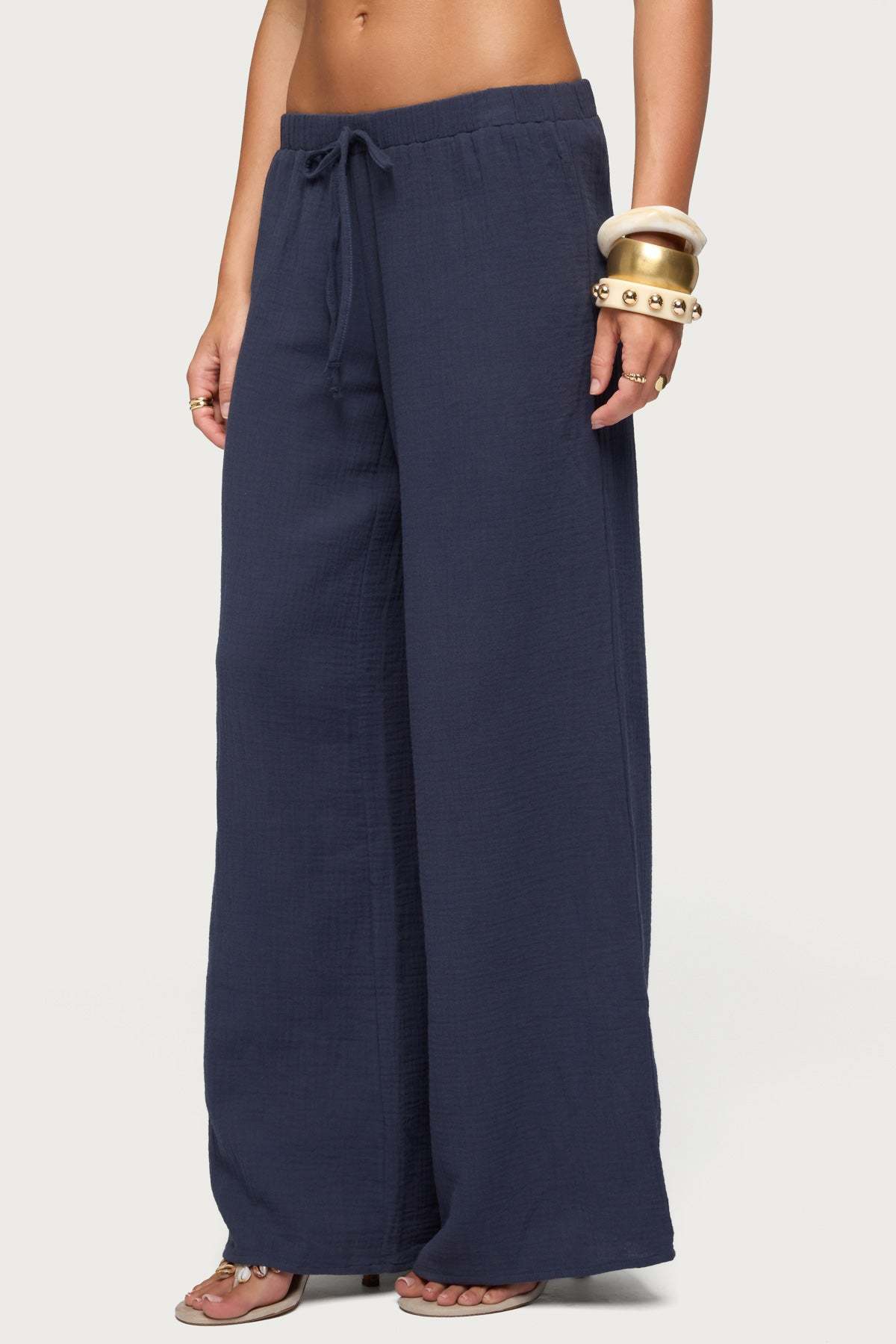 Viktoria Wide Leg Gauze Pants - NAVY