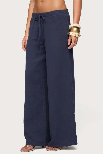 Viktoria Wide Leg Gauze Pants - NAVY