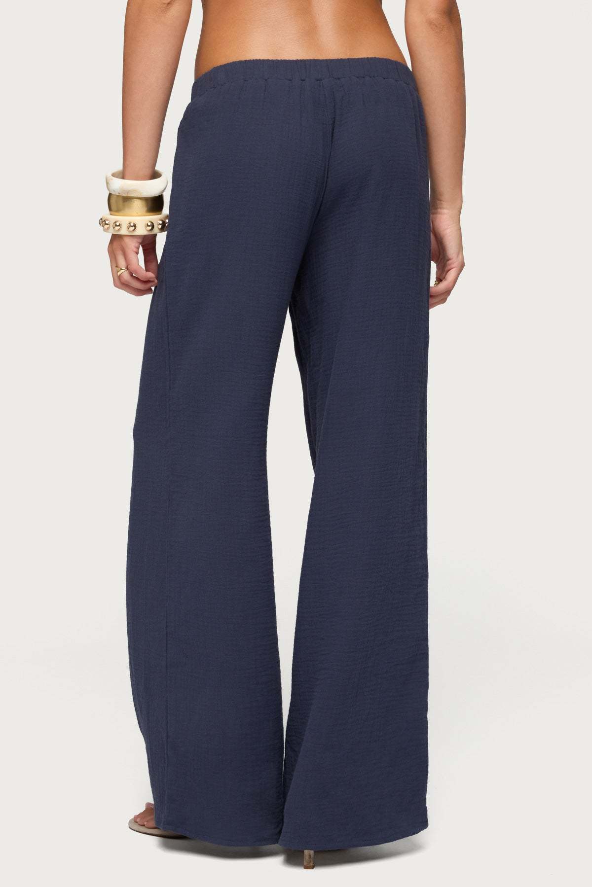 Viktoria Wide Leg Gauze Pants - NAVY
