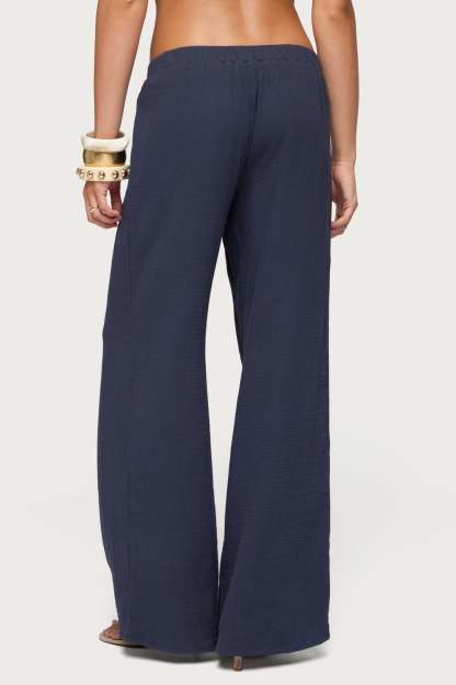 Viktoria Wide Leg Gauze Pants - NAVY