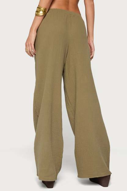 Viktoria Wide Leg Gauze Pants - OLIVE