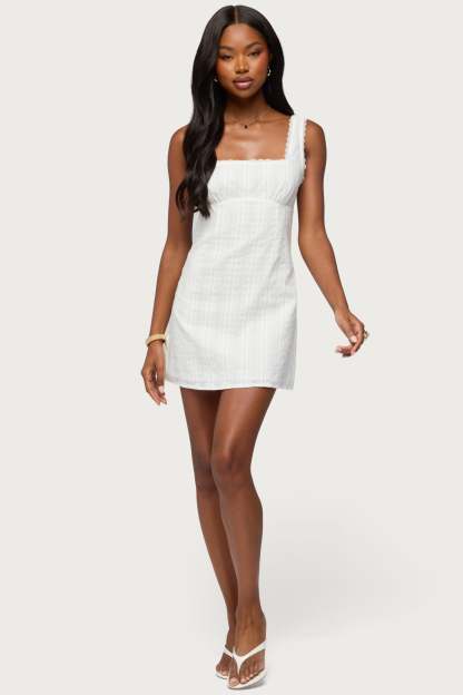 Citrina Lacey Striped Mini Dress - WHITE