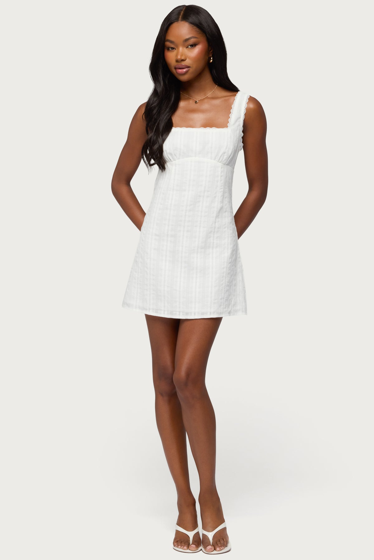 Citrina Lacey Striped Mini Dress - WHITE