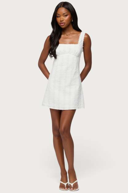 Citrina Lacey Striped Mini Dress - WHITE