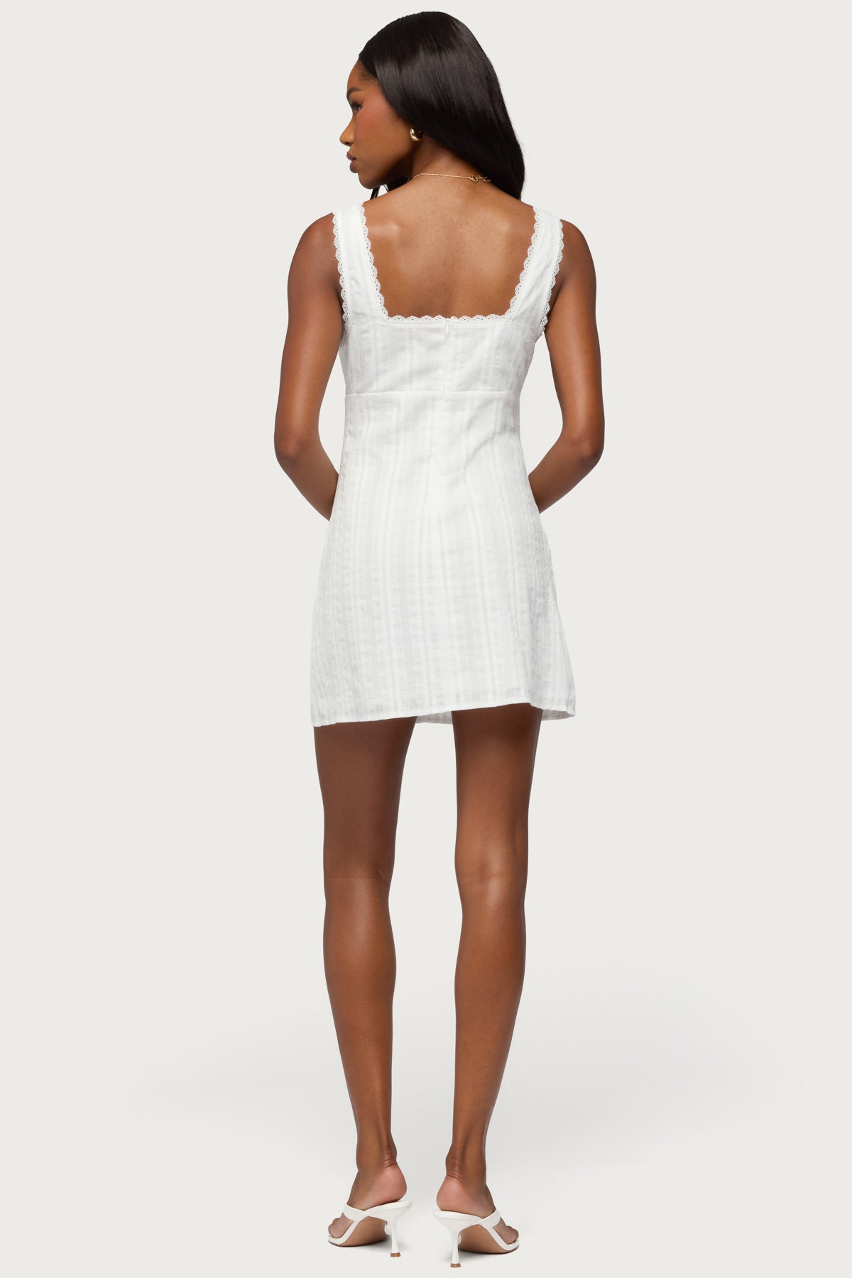 Citrina Lacey Striped Mini Dress - WHITE