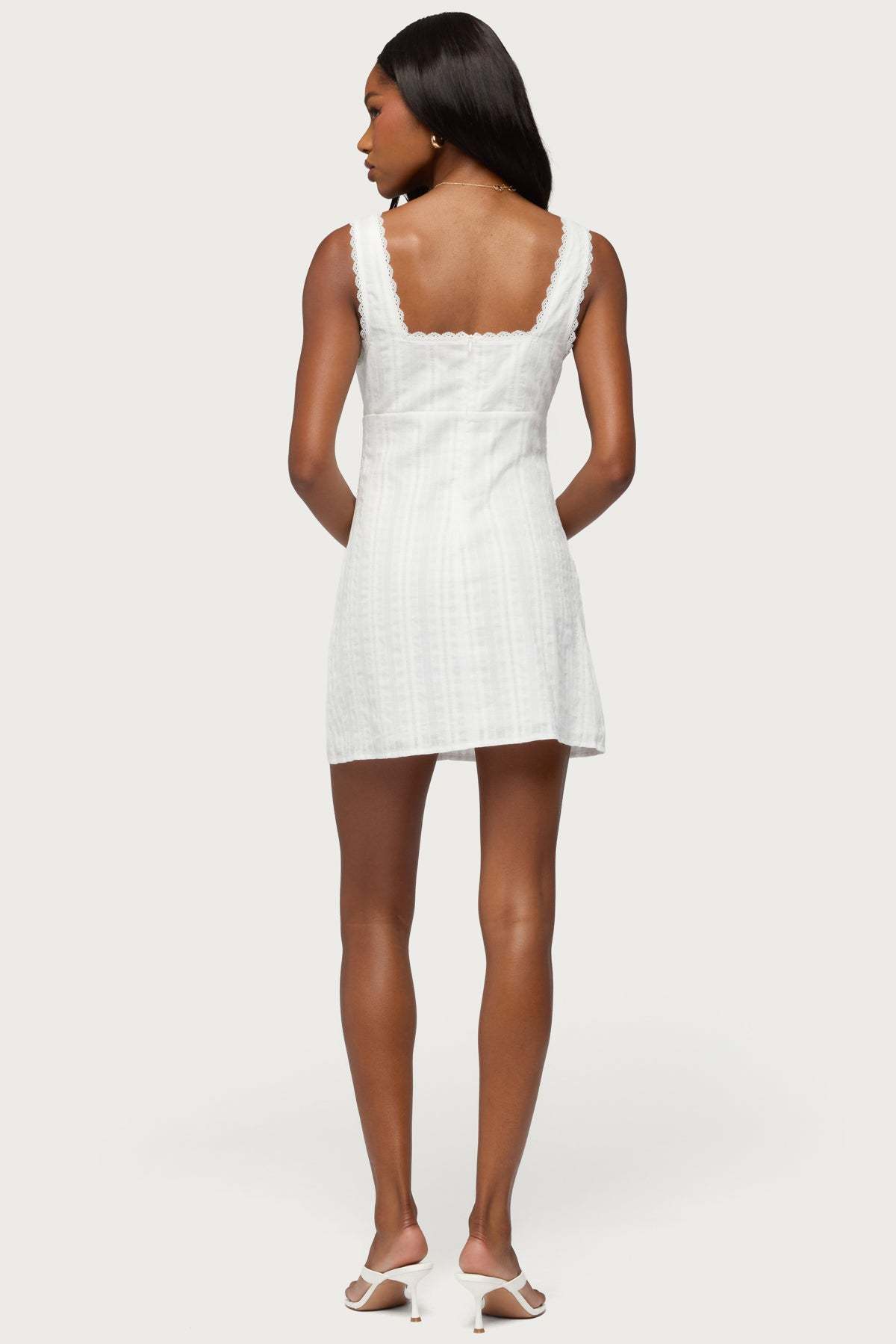 Citrina Lacey Striped Mini Dress - WHITE