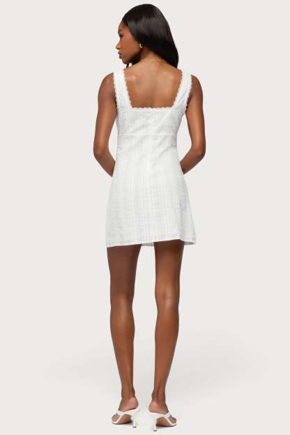 Citrina Lacey Striped Mini Dress - WHITE