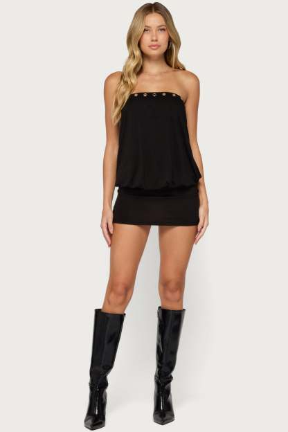 Tali Grommet Strapless Mini Dress - BLACK