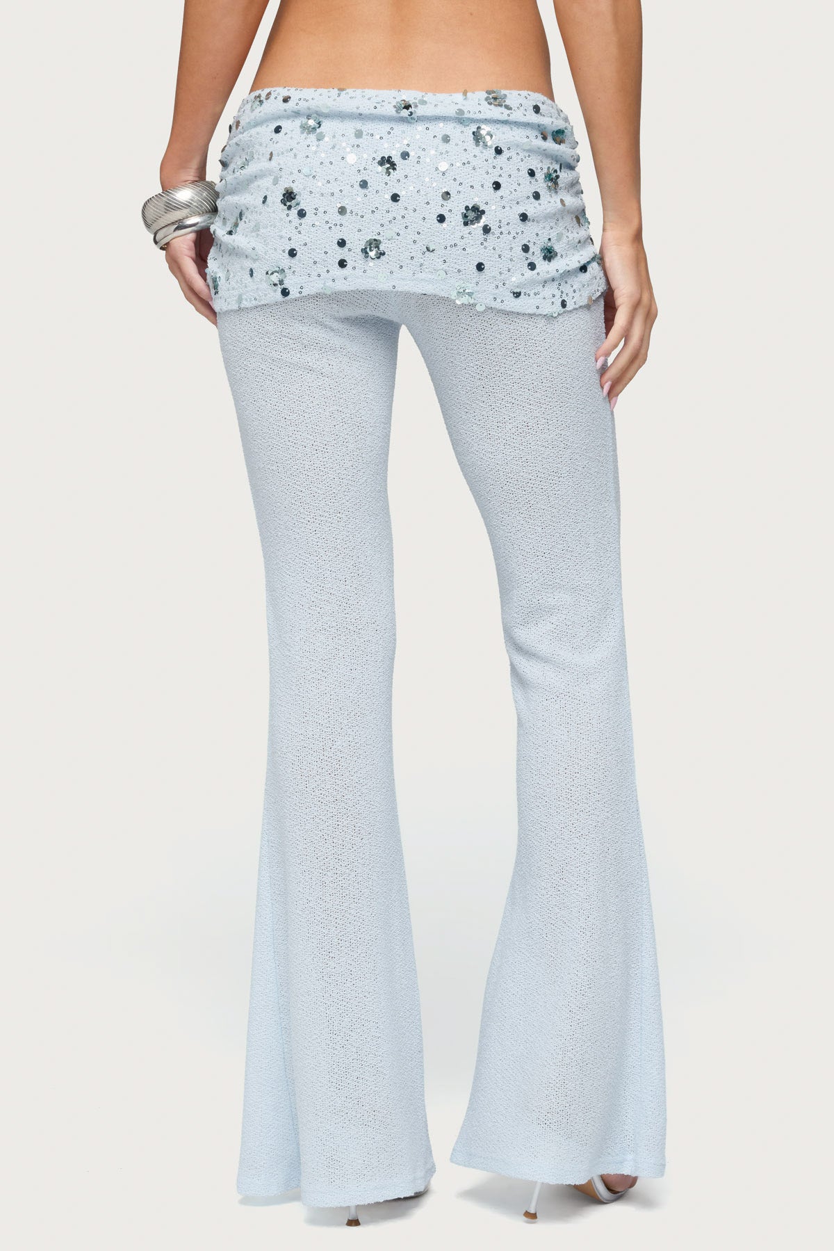 Zephyra Bead & Sequin Foldover Pants - LIGHT-BLUE