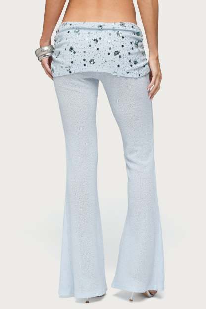 Zephyra Bead & Sequin Foldover Pants - LIGHT-BLUE